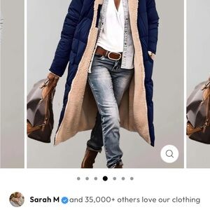 ❄️❄️NWOT Navy Blue Long Puffer Coat with Beige Lining